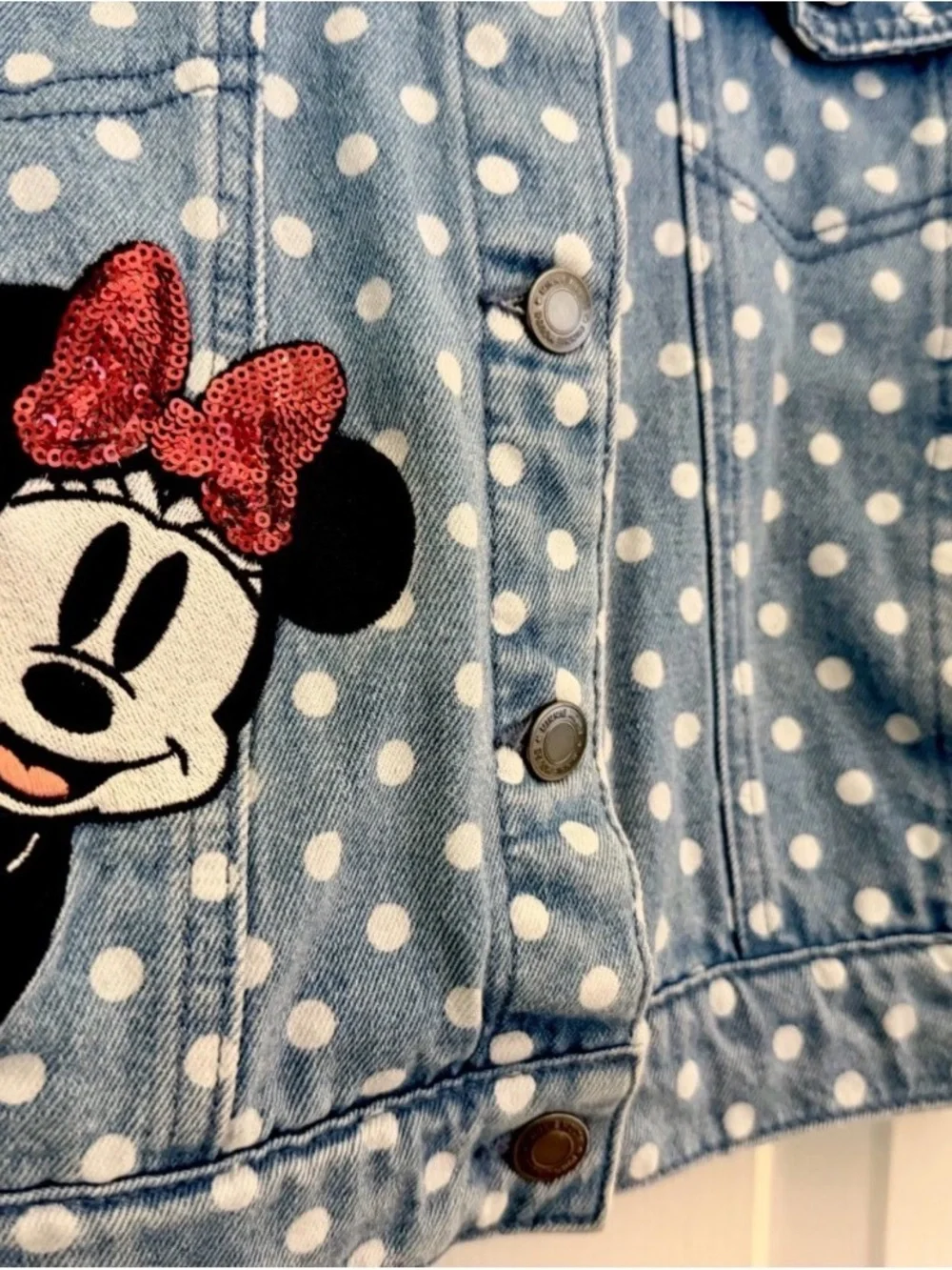 Disney Store Orlando- Minnie Mouse Polka-Dot Denim Jacket Girls Size 7/8